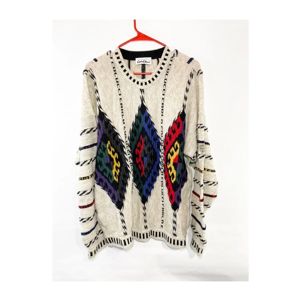 Vintage colo colucci knit wool men’s coogie inspired thick crew sweater pullover - Picture 11 of 12